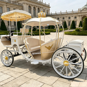 Chariot de balade électrique Cendrillon en forme de citrouille, cadre en fer blanc et or, auvent en velours rouge, frein hydraulique, pour mariage et visites touristiques - Product Image 1