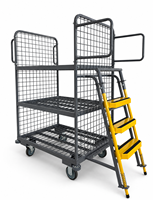 Carro de Recolección de Pedidos de Acero Galvanizado de Alta Resistencia con Escalera de 3 Peldaños, Plataforma de Manipulación de Materiales para Almacén, OEM ODM