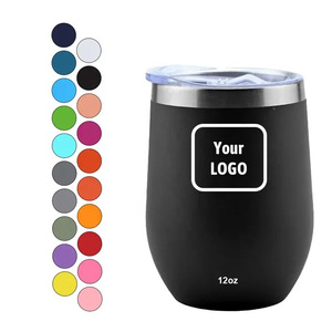 Custom logo Egg Shape Cup 12oz Double Walled Insulated Drinking Cup Vacuum Insulated Stainless Steel Wine Tumbler with Lid