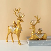 Ensemble de statues de cerfs en résine dorée de luxe, sculpture moderne pour la décoration de la maison, salon, chambre, bureau et mariage