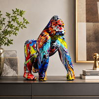 Figurine de gorille en résine peinte à la main, taille réelle, style graffiti coloré, décoration de Noël pour la maison, statue d'art, sculpture