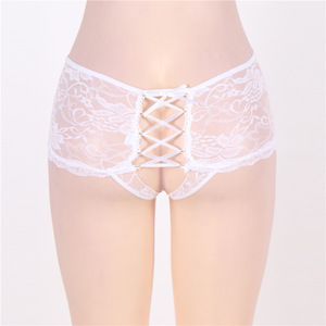 ODM grande taille sous-vêtements femmes taille basse transparent noir broderie dentelle florale ajouré ouvert culotte Sexy femmes mûres - Product Image 4