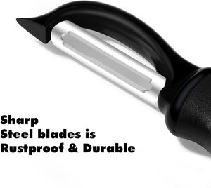 Paquete de 2 Peladores de Verduras Giratorios de Acero Inoxidable Premium, Utensilio de Cocina Ecológico y Sostenible, Color Negro, Logotipo Personalizado - Product Image 4