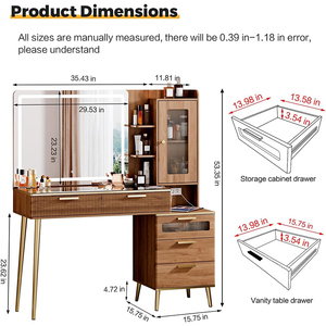 Coiffeuse plus large et plus grande de 47 pouces pour petit espace <span class=keywords><strong>avec</strong></span> miroir LED, 5 tiroirs, étagères de rangement et prise électrique intégrée - Product Image 2
