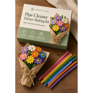 DIY Pipe Cleaner Flower <b>Bouquet</b> Craft Kit <b>White</b> <b>Green</b> Stems Ribbon Handmade Floral Art Supplies - Product Image 2