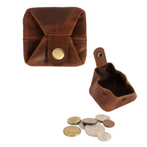 Factory Custom Genuine Leather Coin Pouch Change Holder Mini Pocket Wallet for Coins Men Women