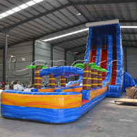 Toboggan aquatique gonflable géant de 30 pieds, qualité commerciale, palmier tropical, toboggan à double voie avec piscine