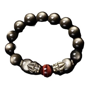 Bracelet en <span class=keywords><strong>obsidienne</strong></span> dorée naturelle polie, perles bouddhistes <span class=keywords><strong>Pixiu</strong></span>, pierre œil de tigre, pierre précieuse énergétique, cadeau d'affaires du Nouvel An pour hommes et couples - Product Image 5