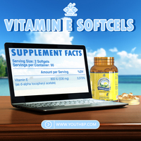 Pasokan Pabrik Vitamin E Softgel D-alpha Tocopheryl untuk Kesehatan Kulit dan Dukungan Imunitas untuk Pria Wanita 180 Softgel Kemasan Besar