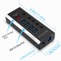 Concentrateurs USB haute vitesse en plastique ABS RSHTECH 5Gbps avec adaptateur secteur DC 12/2A à charge rapide Adaptateur USB 5 en 1 Hub USB 3.0 pour PC