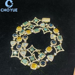 Fashion 925 Sterling <b>Silver</b> Mixed Color Moissanite Tennis <b>Necklace</b> Fancy Shape <b>Necklace</b> Bracelet Hip Hop <b>for</b> <b>Men</b> Women with GRA - Product Image 6