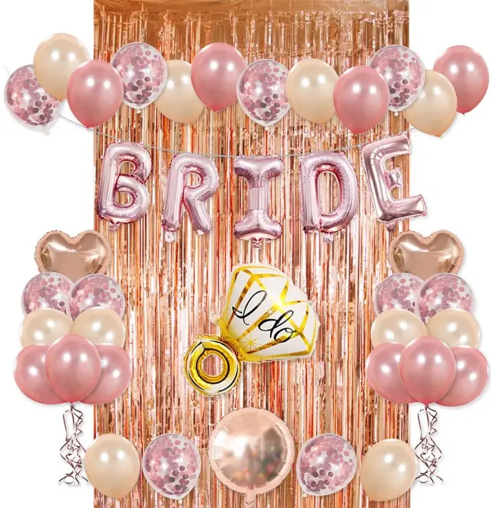 गुलाब सोने दुल्हन होने के लिए हीरे की अंगूठी के लिए पन्नी गुब्बारे उपहार फ्रिंज पर्दा ब्राइडल शावर Bachelorette पार्टी पृष्ठभूमि सजावट