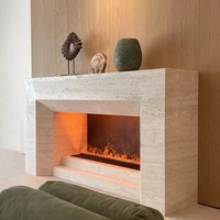 Cheminée en travertin naturel minimaliste de style italien, pierre de luxe pour villa, salon, hôtel, club, cheminée décorative