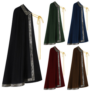 Cape médiévale de pointe pour adulte unisexe en polyester, à une épaule avec garniture, pour cosplay et costume d'Halloween - Product Image 1