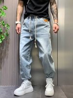 Jeans baggy personnalisés pour homme, bleu clair délavé, denim ample, coupe slim