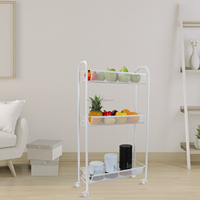 Chariot à roulettes multifonction à 3 niveaux en métal grillagé Chariot utilitaire Organisateur de cuisine Étagère de rangement pour fruits et légumes Étagère pour épices