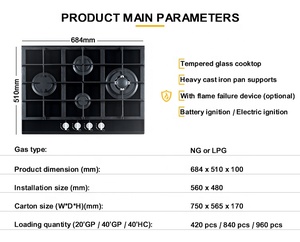 Zhongshan Professional Built-in Cooktop Manufacturer Trending Products 700mm Tempered Glass 4 Burner Gas <b>Stove</b> for Home - Product Image 4