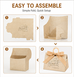 Custom Champagne Gold Textured Paper Gift <b>Box</b> with Wooden <b>Ring</b> Handle Satin Ribbon Bow Packaging for Luxury Jewelry Wholesale - Product Image 3