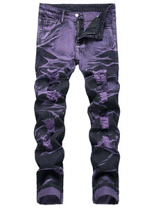 Pantalones Vaqueros Rectos de Diseño Moderno 2026 para Hombre, Estilo Urbano, Casuales, con Diseño Desgastado, Personalizados en Color Morado, Moda Juvenil - Product Image 1