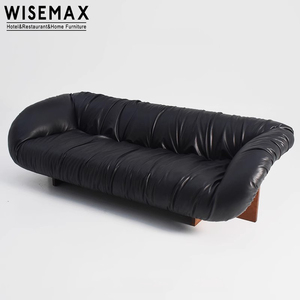 WISEMAX-Juego de sofás seccionales de cuero negro de 3 plazas con patas de madera, sofás modulares de <span class=keywords><strong>una</strong></span> <span class=keywords><strong>plaza</strong></span> para uso en Villa - Product Image 5
