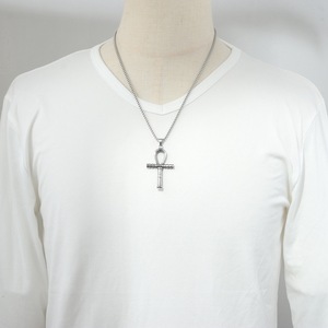 yunnique Stainless Steel Ankh Pendant Necklace <b>Cross</b> Shape Unisex Fashion Jewelry Street Style Hip Hop <b>Chain</b> Necklace - Product Image 3