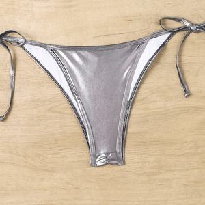 Conjunto de Bikini de 2 Piezas con Brillo Metálico de Alta Calidad, Volantes, Push-Up, Secado Rápido, Tanga, Un Hombro Descubierto, Corte Cheeky, Tallas Grandes - Product Image 5