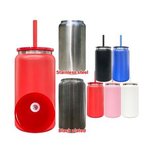 Vaso de Acero Inoxidable de Doble Pared con Recubrimiento de Polvo Negro de 16 oz, con Pajitas de Plástico Transparente para Grabado Láser, Disponible en Almacén de EE. UU. - Product Image 1