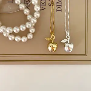 Korean cute silver jewellery popular necklaces apple fruit trending 18k gold plated long necklace for women