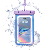 Pochette de téléphone de luxe irisée holographique étanche avec cordon pour iPhone 17 16 15 14 Pro Max, idéale pour la natation, la plage, la plongée, IPX8