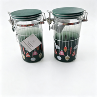 Bocal de rangement en verre vert dégradé de Noël de 40 oz avec couvercle en bambou pour la cuisine, idéal pour biscuits, bonbons, noix et grains de café