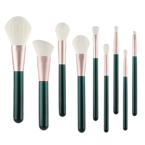 Green Wood Handle 9-Piece Makeup Brush Set Synthetic Hair Face Brush Travel-Friendly <b>Foundation</b> Application - Product Image 5