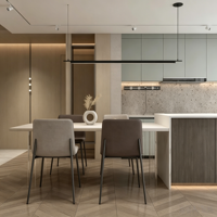 Îlot de cuisine moderne modulaire personnalisé avec plan de travail en panneau mélaminé et finition laquée vert clair mat