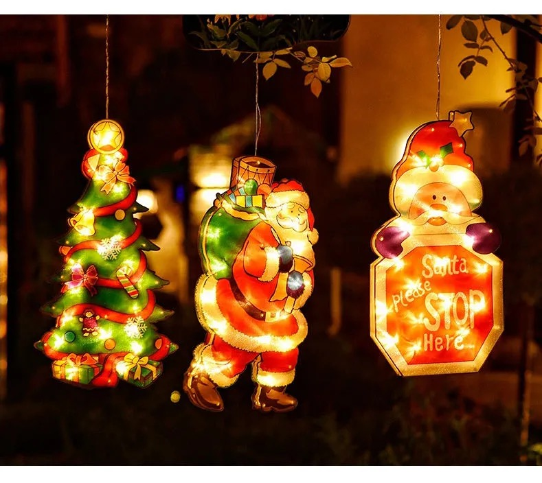 Luci Finestra di Natale Luci 3D,Luci Sospese con Ventosa, Luci Natalizie a Batteria Luci per Finestre di Natale,per Festa di Natale Interna ed Esterna Albero di Natale Addobbi (Babbo Natale