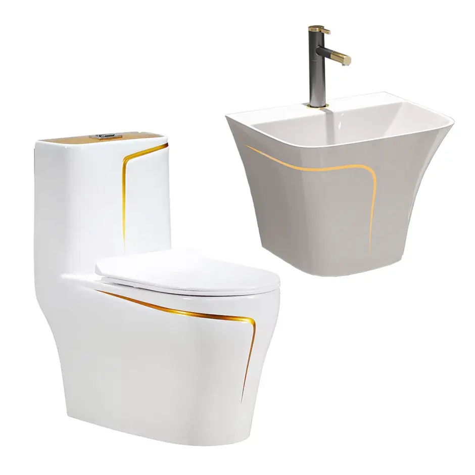 Sanitair Water Closet Moderne Gekleurde Wc Set Met Muur Gehangen Wastafel Keramische Badkamer Wc White Gold Wc Commode