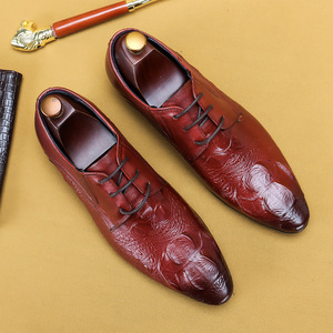 Chaussures habillées pour hommes à bout pointu en cuir véritable imprimé animal, lacets, semelle en caoutchouc antidérapante, toutes saisons - Product Image 2