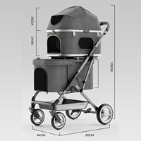 Poussette pliable pour animaux de compagnie à double couche et 4 roues, grand espace, antichoc, pliage à un bouton, respirante, portable pour chiens et chats en voyage