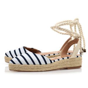 Sepatu Sandal Espadrilles Wanita Model Tali, Sol Kanvas Bergaris Musim Panas, Alas Kaki Datar - Product Image 5