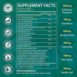 Complément alimentaire à base de plantes pour le soutien lymphatique, antioxydant naturel, 4275 mg, mélange botanique 21 en 1, certifié GMP, gélules molles - Product Image 6