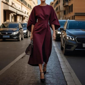 Robe de soirée élégante et luxueuse pour femme 2026, coupe ajustée, haut de gamme, col rond, manches chauve-souris - Product Image 5