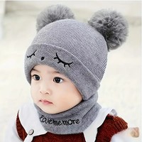 Bebé infantil niños niñas sombrero invierno cálido pompón gorro tejido recién nacido bebé lindo niños dibujos animados bordado chico sombreros bufanda conjunto