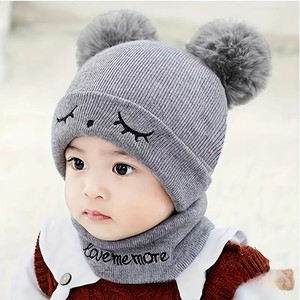 <span class=keywords><strong>Bonnet</strong></span> à <span class=keywords><strong>pompon</strong></span> chaud pour bébé garçon et fille, <span class=keywords><strong>bonnet</strong></span> tricoté pour nouveau-né mignon avec broderie de dessins animés, ensemble de chapeaux et d'écharpes - Product Image 4