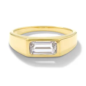Gemnel 925 silver 18k gold vermeil classic baguette cubic zirconia emerald signet pinky rings