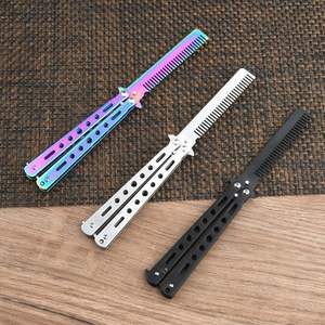 Herramienta de peluquero con logotipo personalizado, práctica de peinado, peine de bolsillo, cuchillo de mariposa, peine de entrenamiento, peine plegable Balisong, cuchillo para hombres - Product Image 5