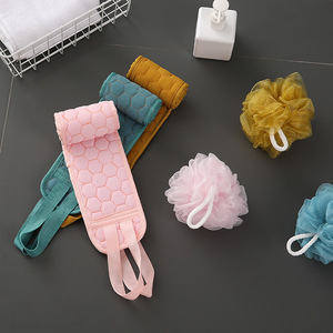 <b>Bath</b> <b>Sponge</b> Set With Back Scrubber And Loofah For Shower Cleaning And Body Care Microfiber Towel Combination Blue And Yellow - Product Image 2