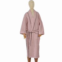 Peignoir en coton gaufré 100% avec col châle pour femme, grande taille, manches longues, broderie personnalisée, vente en gros