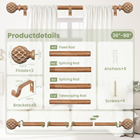 Tringle à rideau décorative en grain de bois de ferme rustique de 1 ''de diamètre pôle de draperie en métal réglable pour fenêtres