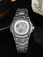 Montre automatique mécanique LONGLUX en acier allié, vintage, rétro, luxe, étanche, squelette, pliable, 40 mm, vente en gros, pour homme