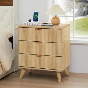 <span class=keywords><strong>Petite</strong></span> <span class=keywords><strong>commode</strong></span> cannelée à <span class=keywords><strong>3</strong></span> <span class=keywords><strong>tiroirs</strong></span> pour chambre à coucher, table de chevet moderne du milieu du siècle avec dessus de table de chargement - Product Image 4