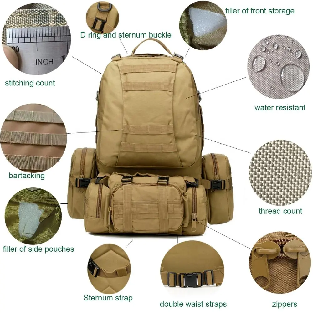CompassArmor High Capacity 65L tactical gear tactical multifunctional knapsack travel hiking rucksack backpack