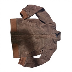 Brown <b>Suede</b> Genuine Sheepskin Leather Bomber <b>Jacket</b> Men's Autumn Classic Double Zipper Quick Dry Stand Collar Read Ship - Product Image 1